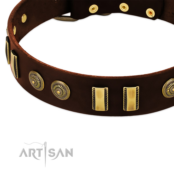 Reliable hardware on full grain leather dog collar for your pet