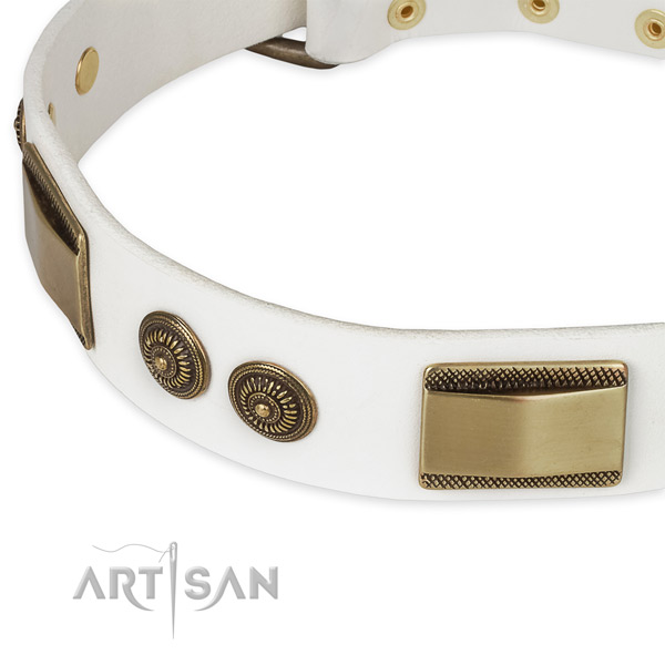 Rust resistant traditional buckle on full grain genuine leather dog collar for your canine