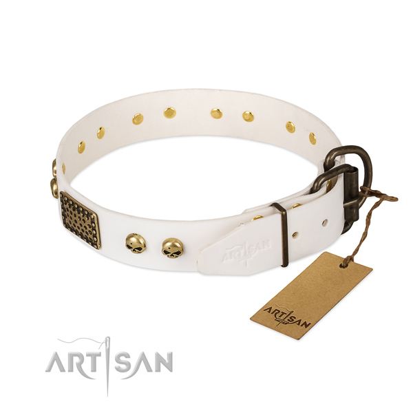 Easy to adjust genuine leather dog collar for basic training your doggie
