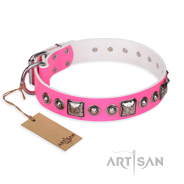 Genuine leather dog collar made of quality material with corrosion resistant D-ring