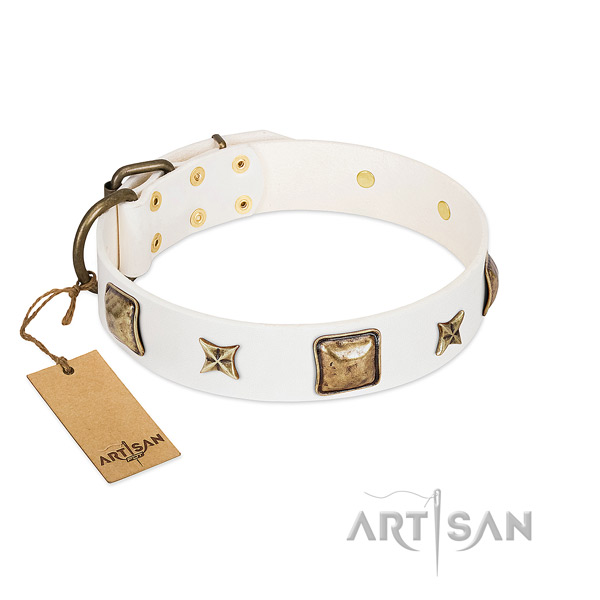 Unusual full grain genuine leather dog collar for comfortable wearing