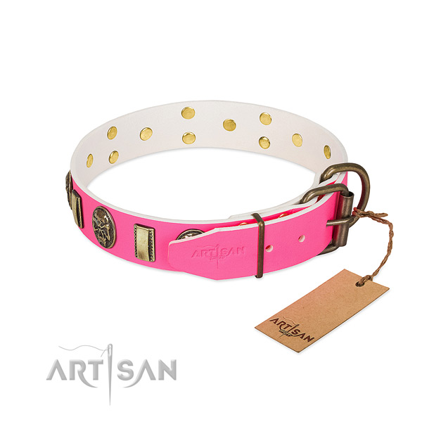 Corrosion resistant hardware on full grain leather dog collar for your canine