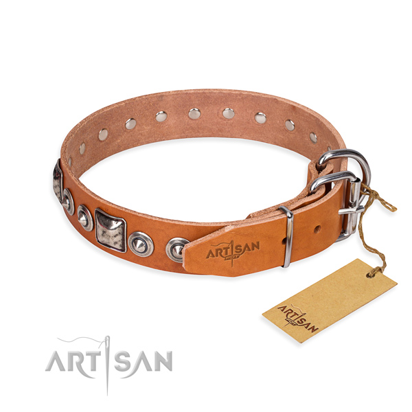 Strong natural genuine leather dog collar crafted for daily use