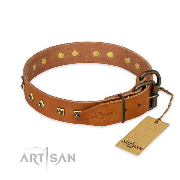 Rust-proof hardware on genuine leather collar for daily walking your canine