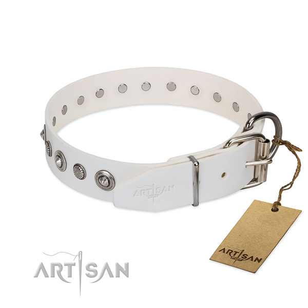 Finest quality full grain leather dog collar with inimitable embellishments