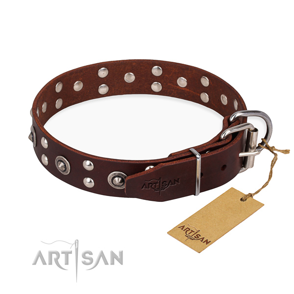 Rust-proof fittings on full grain natural leather collar for your attractive pet