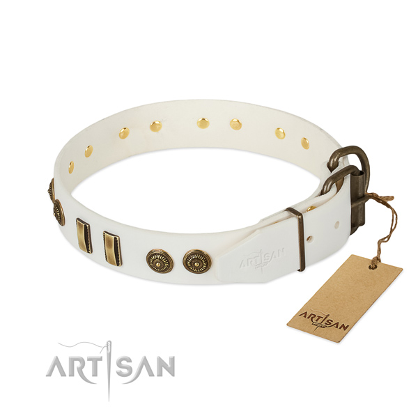 Rust resistant D-ring on full grain genuine leather dog collar for your pet