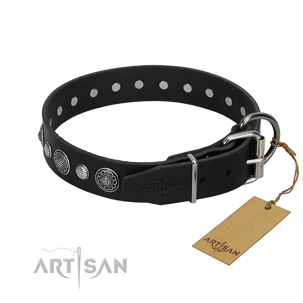 High quality genuine leather dog collar with inimitable decorations