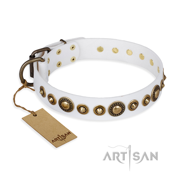 High quality full grain natural leather collar handcrafted for your pet