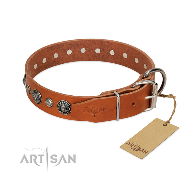 Top rate full grain leather dog collar with corrosion resistant D-ring