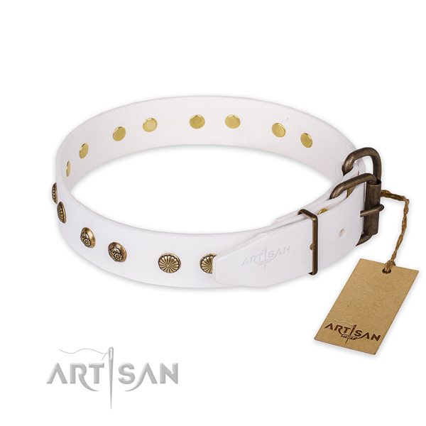 Rust resistant traditional buckle on full grain genuine leather collar for your impressive doggie