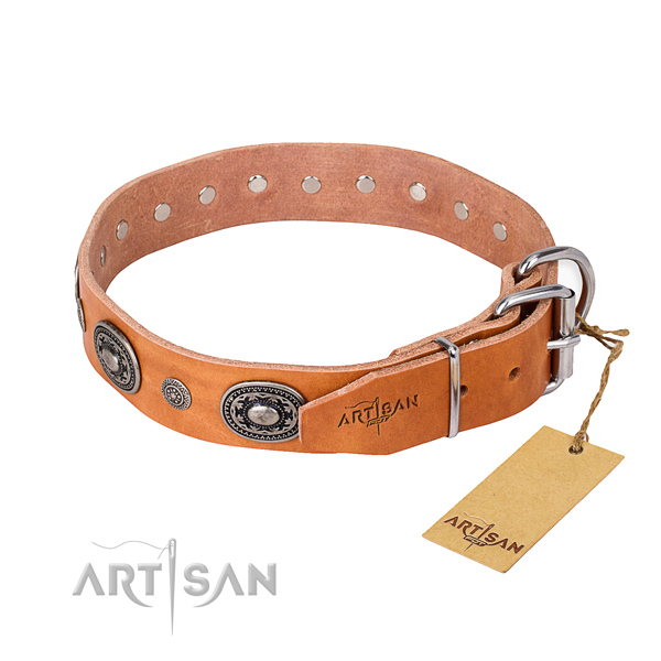 Reliable full grain genuine leather dog collar handcrafted for comfy wearing