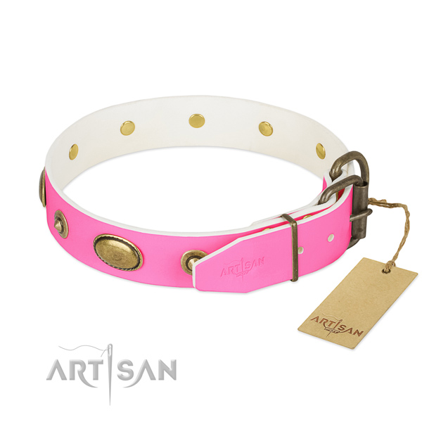Rust resistant D-ring on full grain genuine leather dog collar for your four-legged friend