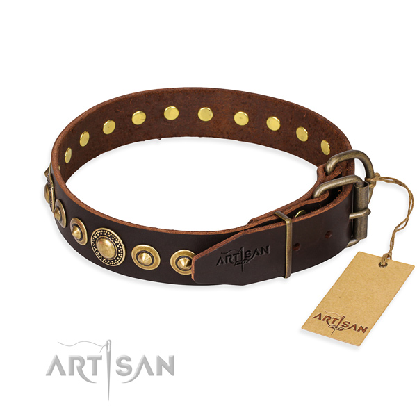 Soft to touch natural genuine leather dog collar handcrafted for handy use