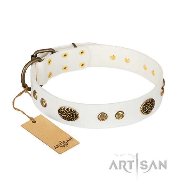 Reliable hardware on full grain natural leather dog collar for your dog