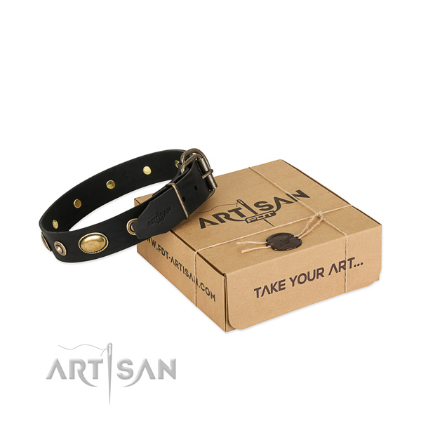 Rust resistant hardware on full grain natural leather dog collar for your four-legged friend