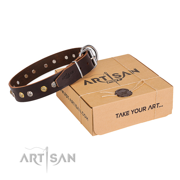 Best quality full grain natural leather dog collar made for everyday use