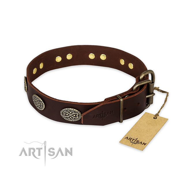 Rust-proof hardware on full grain leather collar for your handsome pet