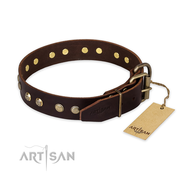 Rust resistant buckle on natural genuine leather collar for your attractive doggie