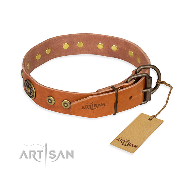 Genuine leather dog collar made of high quality material with rust resistant studs