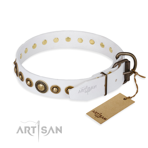 Flexible full grain natural leather dog collar handmade for everyday walking