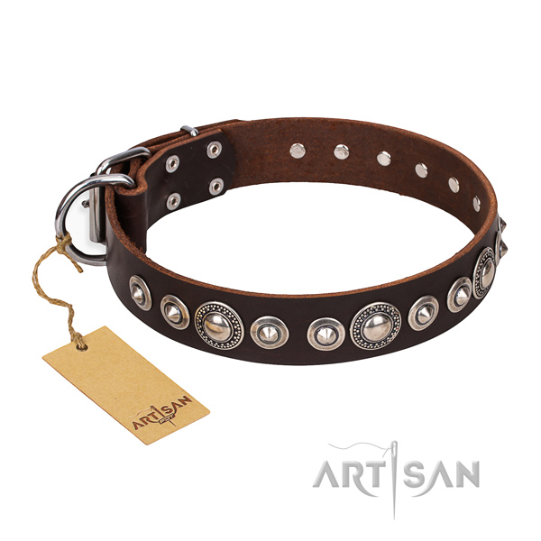 Natural genuine leather dog collar made of reliable material with rust-proof studs