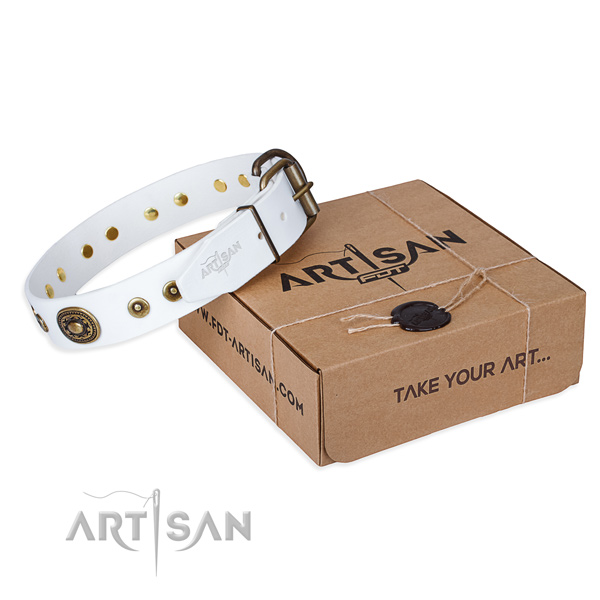 Full grain genuine leather dog collar made of flexible material with corrosion resistant hardware