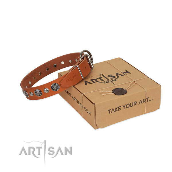 Full grain leather collar with rust-proof D-ring for your beautiful four-legged friend