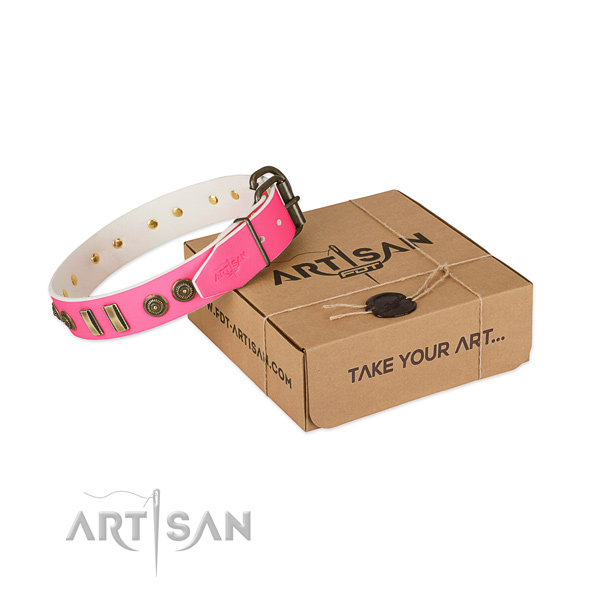 Reliable hardware on full grain natural leather dog collar for your doggie