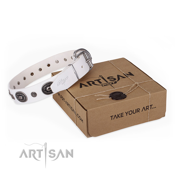 Strong full grain genuine leather dog collar handmade for comfortable wearing
