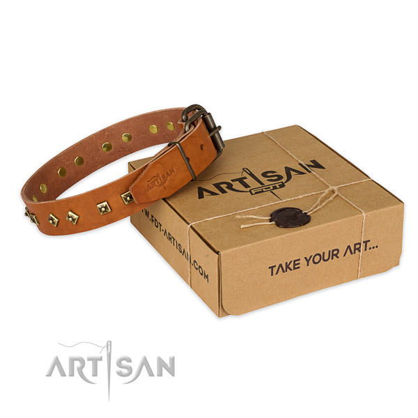 Durable traditional buckle on genuine leather dog collar for easy wearing