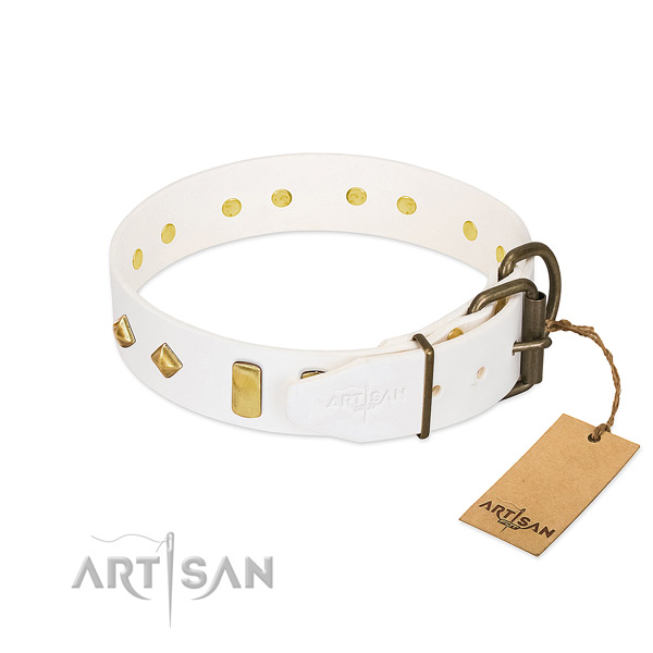 Reliable full grain natural leather dog collar with corrosion proof D-ring