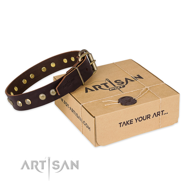 Rust-proof hardware on full grain genuine leather collar for your attractive pet