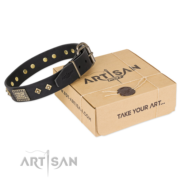 Easy to adjust full grain leather collar for your handsome dog