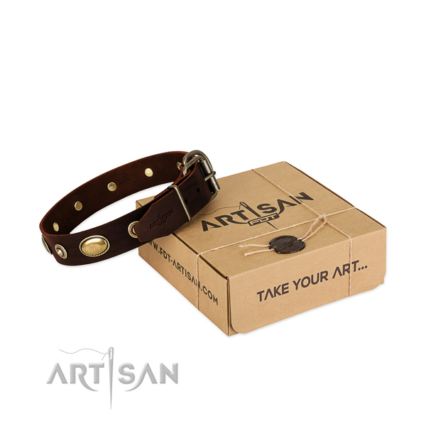 Rust resistant hardware on genuine leather dog collar for your four-legged friend