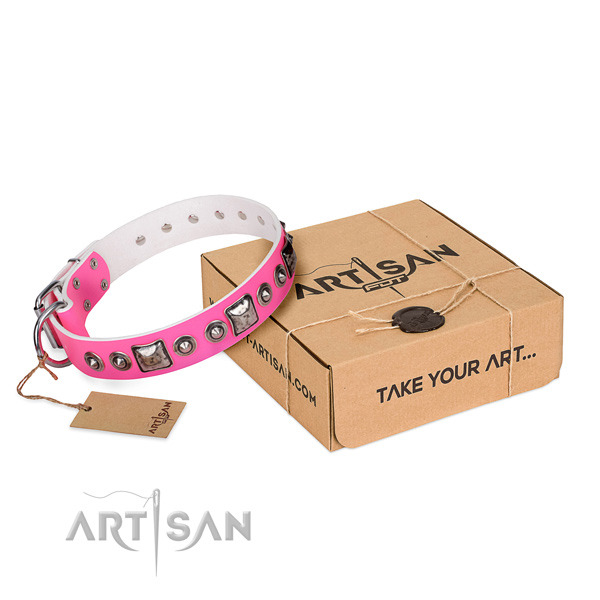 Strong full grain leather dog collar handcrafted for handy use