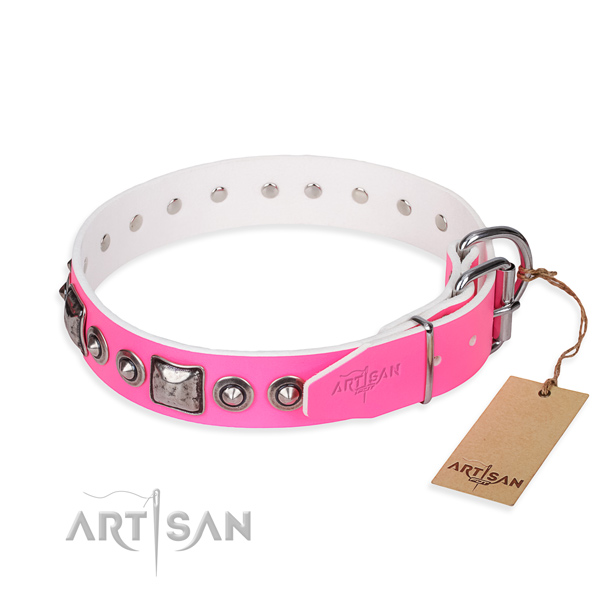 Durable full grain genuine leather dog collar handcrafted for stylish walking