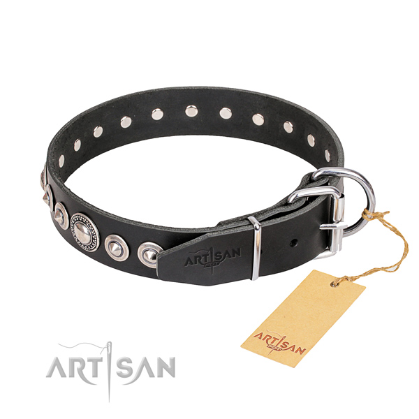 High quality adorned dog collar of genuine leather