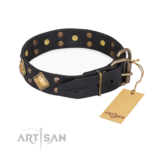 Full grain natural leather dog collar with stylish design durable adornments