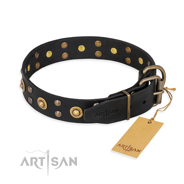 Durable fittings on genuine leather collar for your handsome canine