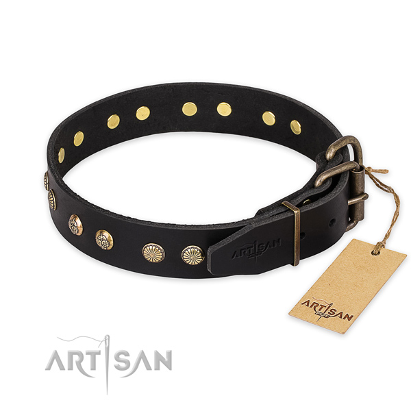 Durable buckle on natural genuine leather collar for your beautiful canine