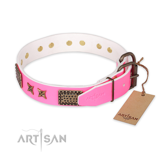 Strong buckle on full grain leather collar for your attractive doggie