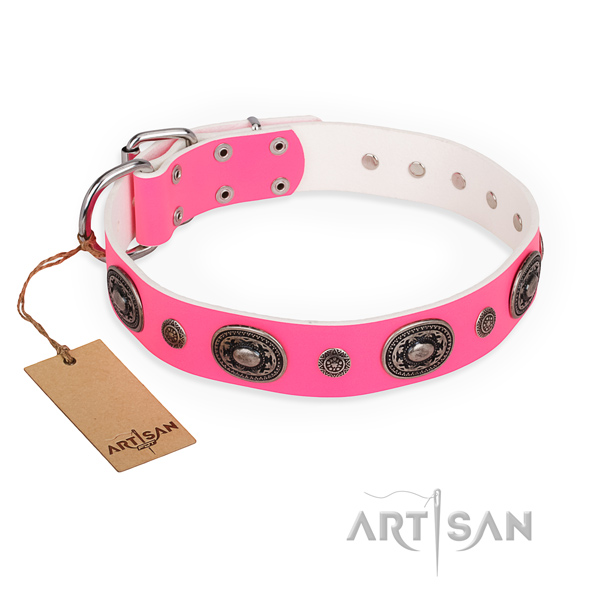 Flexible full grain genuine leather dog collar created for handy use