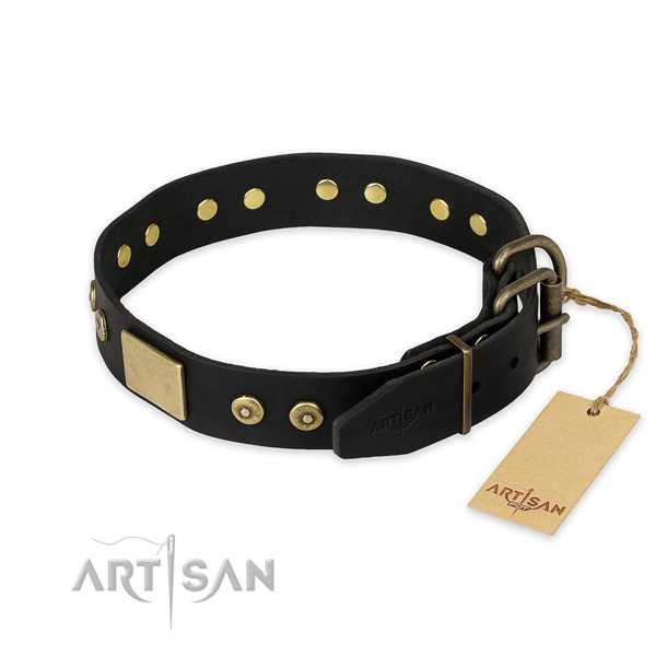 Durable fittings on full grain natural leather collar for everyday walking your pet