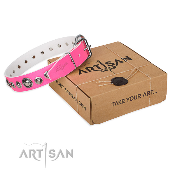 Leather dog collar made of top rate material with reliable traditional buckle