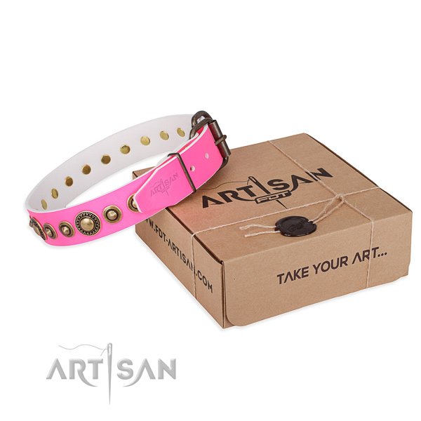 Durable full grain leather dog collar handcrafted for stylish walking
