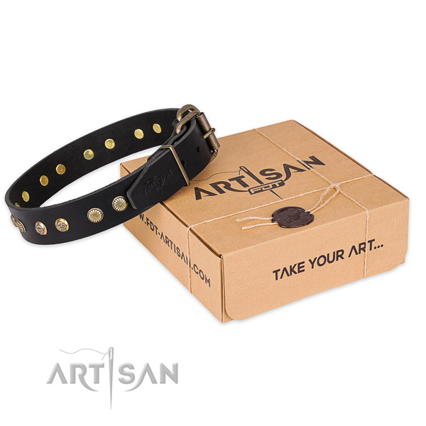 Reliable hardware on natural genuine leather collar for your handsome pet