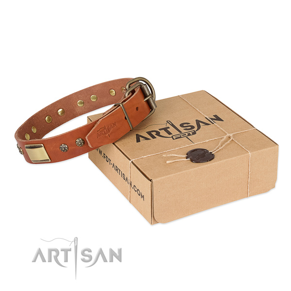 Adjustable full grain natural leather collar for your beautiful doggie