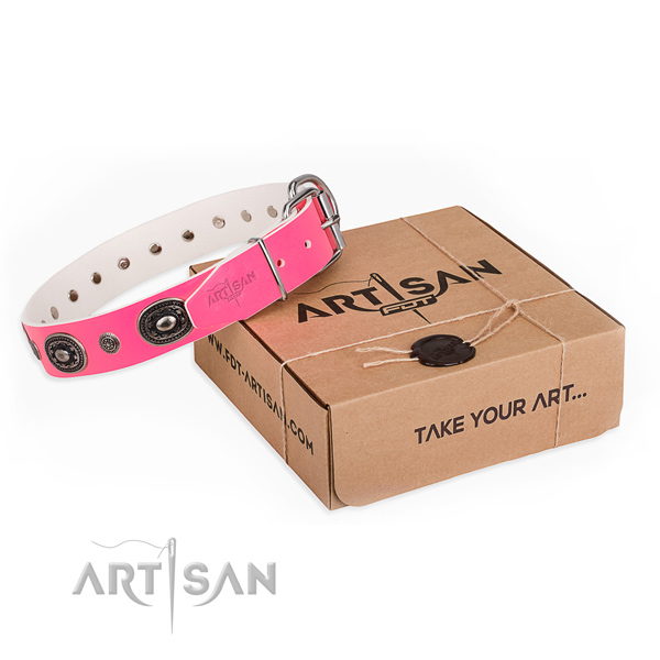 Soft natural genuine leather dog collar handcrafted for everyday use
