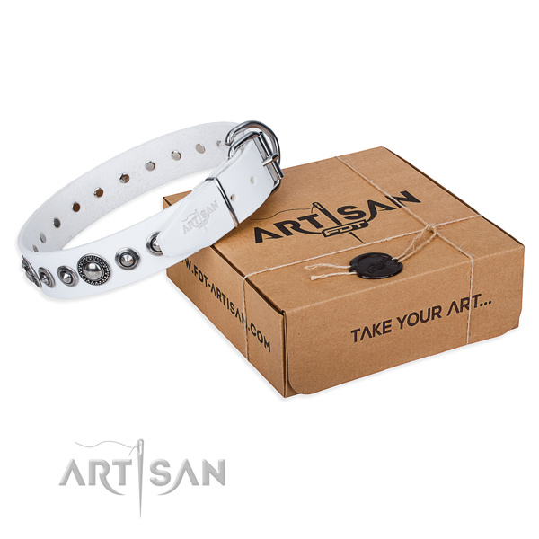 Full grain genuine leather dog collar made of high quality material with rust resistant D-ring